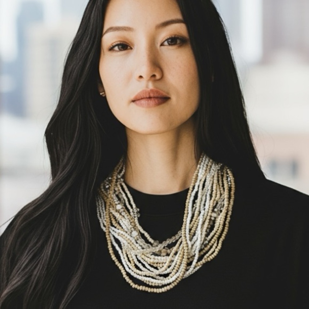 LOFT Multi-Strand Beaded Necklace -‎ Cream and Gray